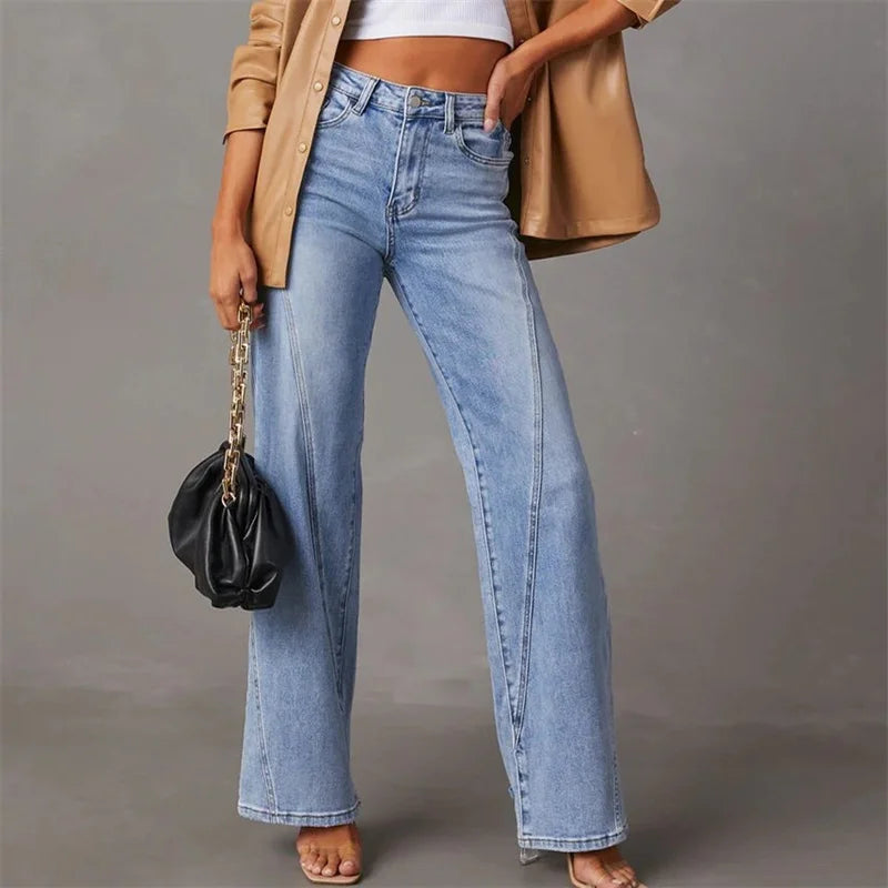 Damen - hose mit hoher Taille und geradem Schnitt