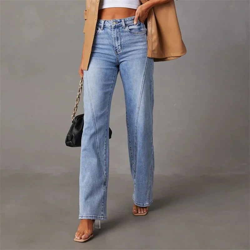 Damen - hose mit hoher Taille und geradem Schnitt