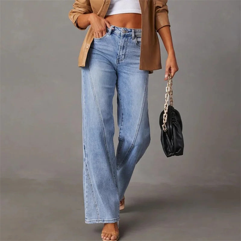 Damen - hose mit hoher Taille und geradem Schnitt